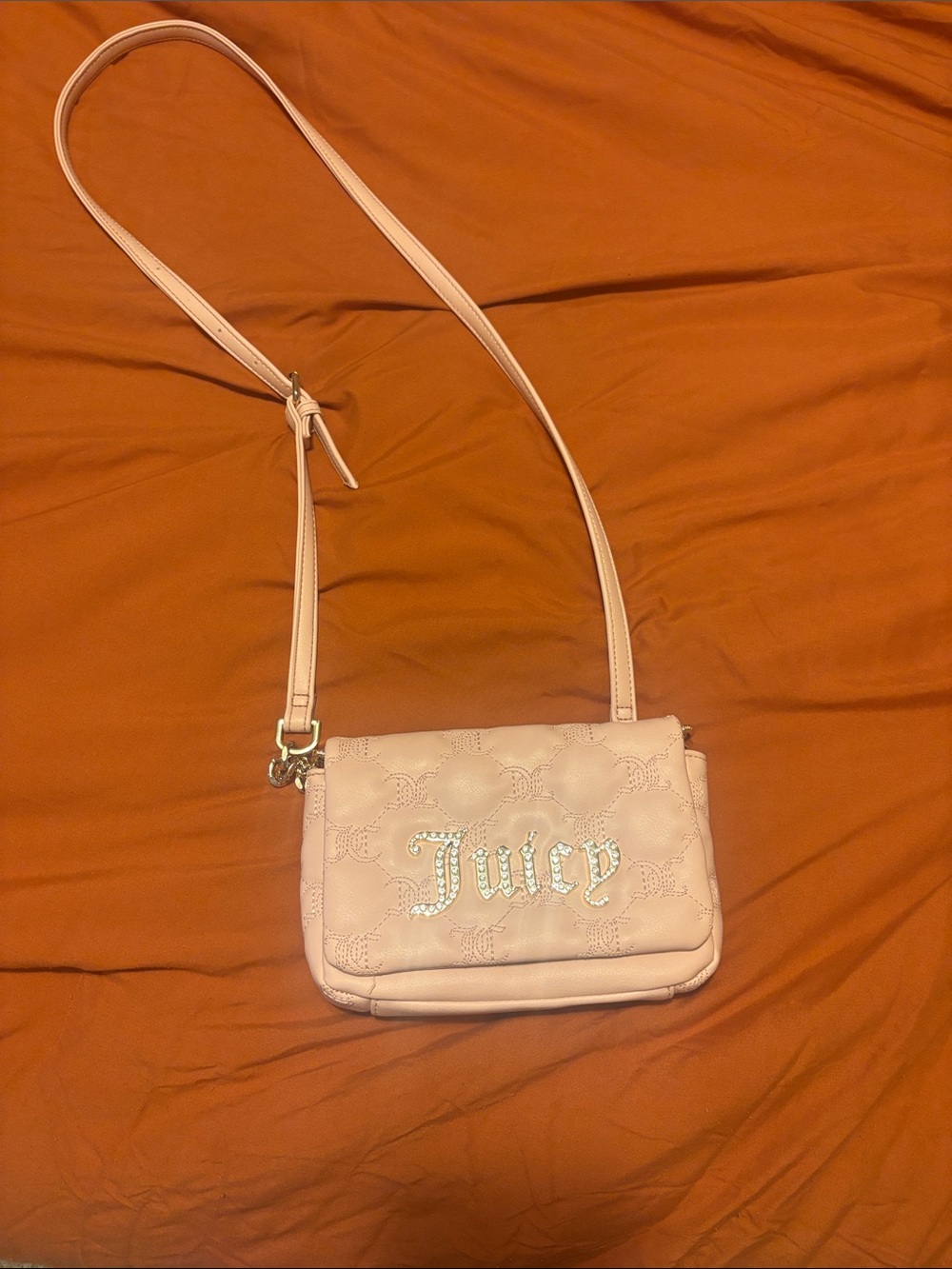 Juicy Couture Blush Quilted Rhinestone Logo Crossbody Bag